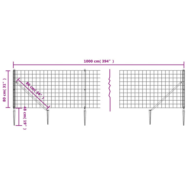 Maschendrahtzaun mit Bodenhülsen Grün 0,8x10 m