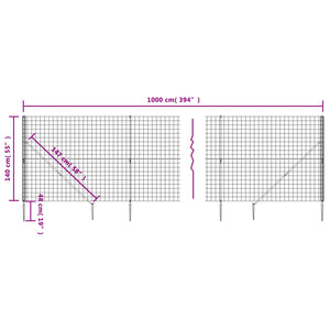 Maschendrahtzaun mit Bodenhülsen Grün 1,4x10 m