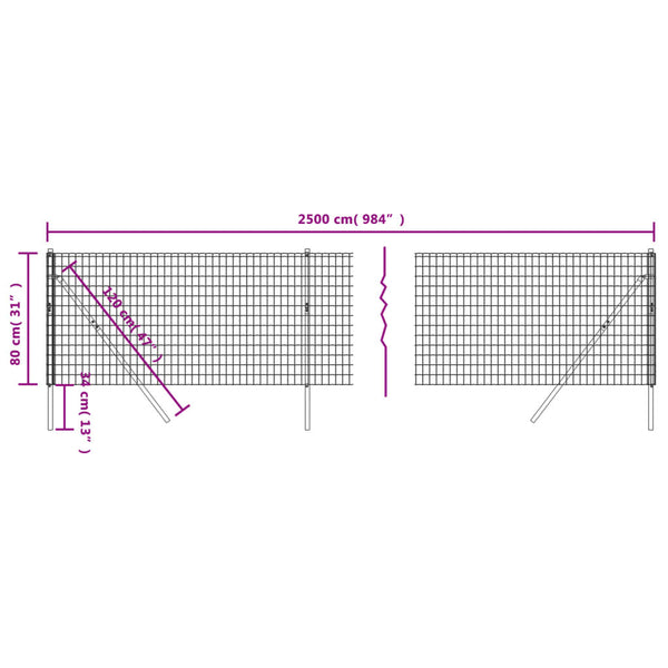 Maschendrahtzaun Anthrazit 0,8x25 m Verzinkter Stahl