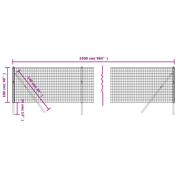 Maschendrahtzaun Anthrazit 1x25 m Verzinkter Stahl