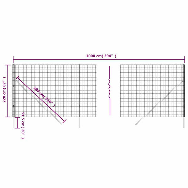 Maschendrahtzaun Anthrazit 2,2x10 m Verzinkter Stahl