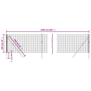 Maschendrahtzaun Anthrazit 1x25 m Verzinkter Stahl