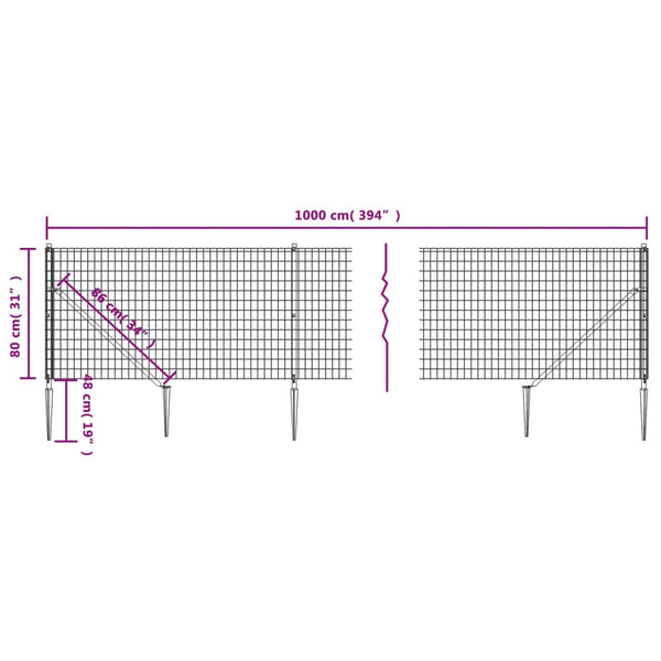 Maschendrahtzaun mit Bodenhülsen Anthrazit 0,8x10 m
