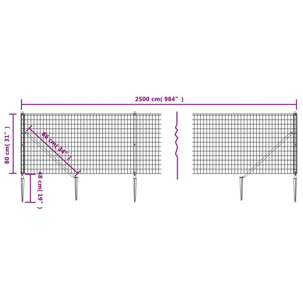 Maschendrahtzaun mit Bodenhülsen Anthrazit 0,8x25 m