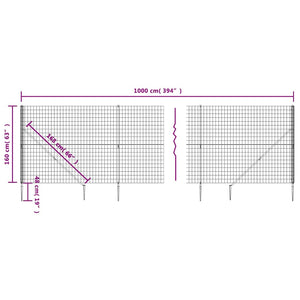 Maschendrahtzaun mit Bodenhülsen Anthrazit 1,6x10 m