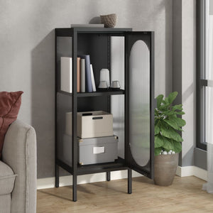 Schwarzes Sideboard Glas Stahl 40x35x105 cm
