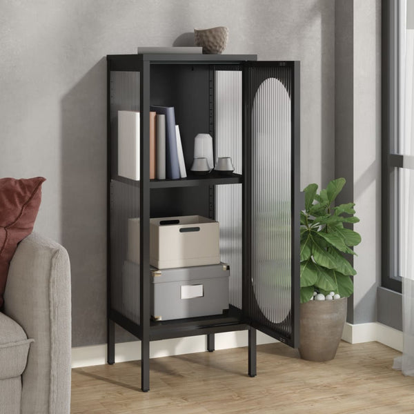 Schwarzes Sideboard Glas Stahl 40x35x105 cm