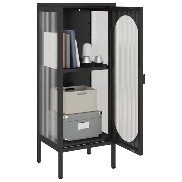 Schwarzes Sideboard Glas Stahl 40x35x105 cm