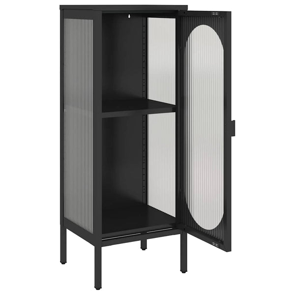 Schwarzes Sideboard Glas Stahl 40x35x105 cm