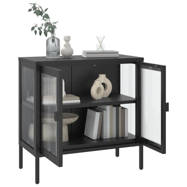 Schwarzes Sideboard 70x35x70 cm Glas und Stahl