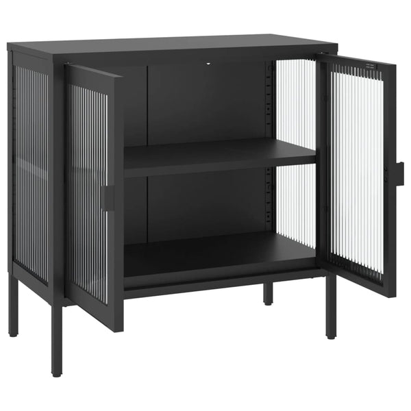 Schwarzes Sideboard 70x35x70 cm Glas und Stahl