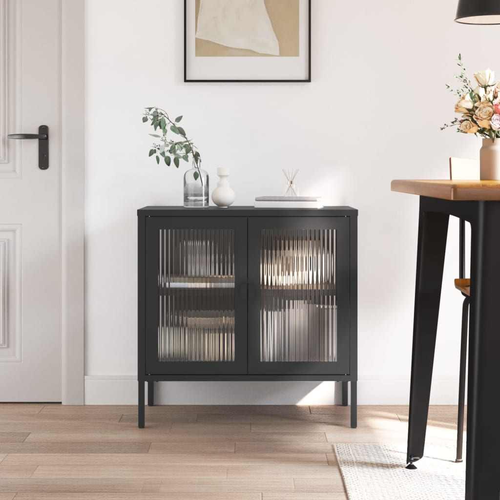 Schwarzes Sideboard 70x35x70 cm Glas und Stahl