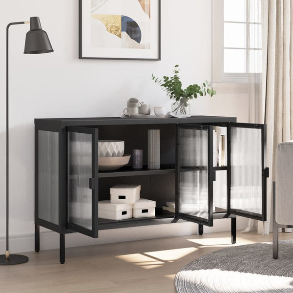 Schwarzes Sideboard 105 cm Glas und Stahl