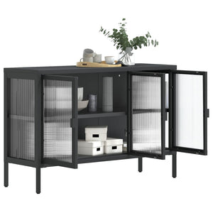 Schwarzes Sideboard 105 cm Glas und Stahl