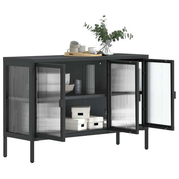 Schwarzes Sideboard 105 cm Glas und Stahl