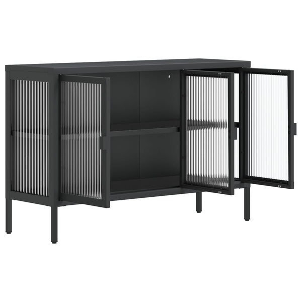 Schwarzes Sideboard 105 cm Glas und Stahl