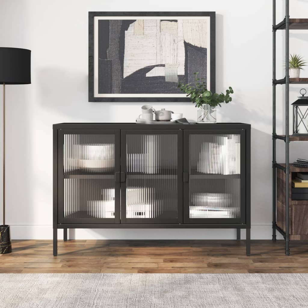 Schwarzes Sideboard 105 cm Glas und Stahl