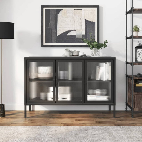 Schwarzes Sideboard 105 cm Glas und Stahl