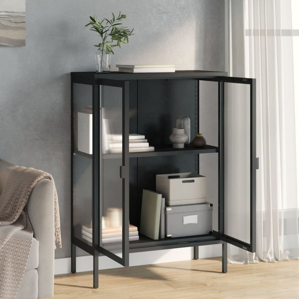 Schwarzes Sideboard 75x35x105 cm Glas und Stahl
