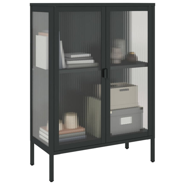 Schwarzes Sideboard 75x35x105 cm Glas und Stahl