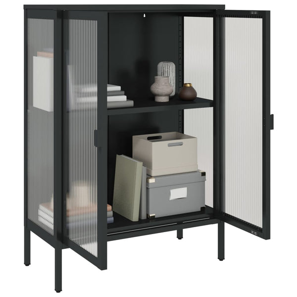 Schwarzes Sideboard 75x35x105 cm Glas und Stahl