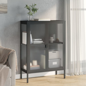 Schwarzes Sideboard 75x35x105 cm Glas und Stahl