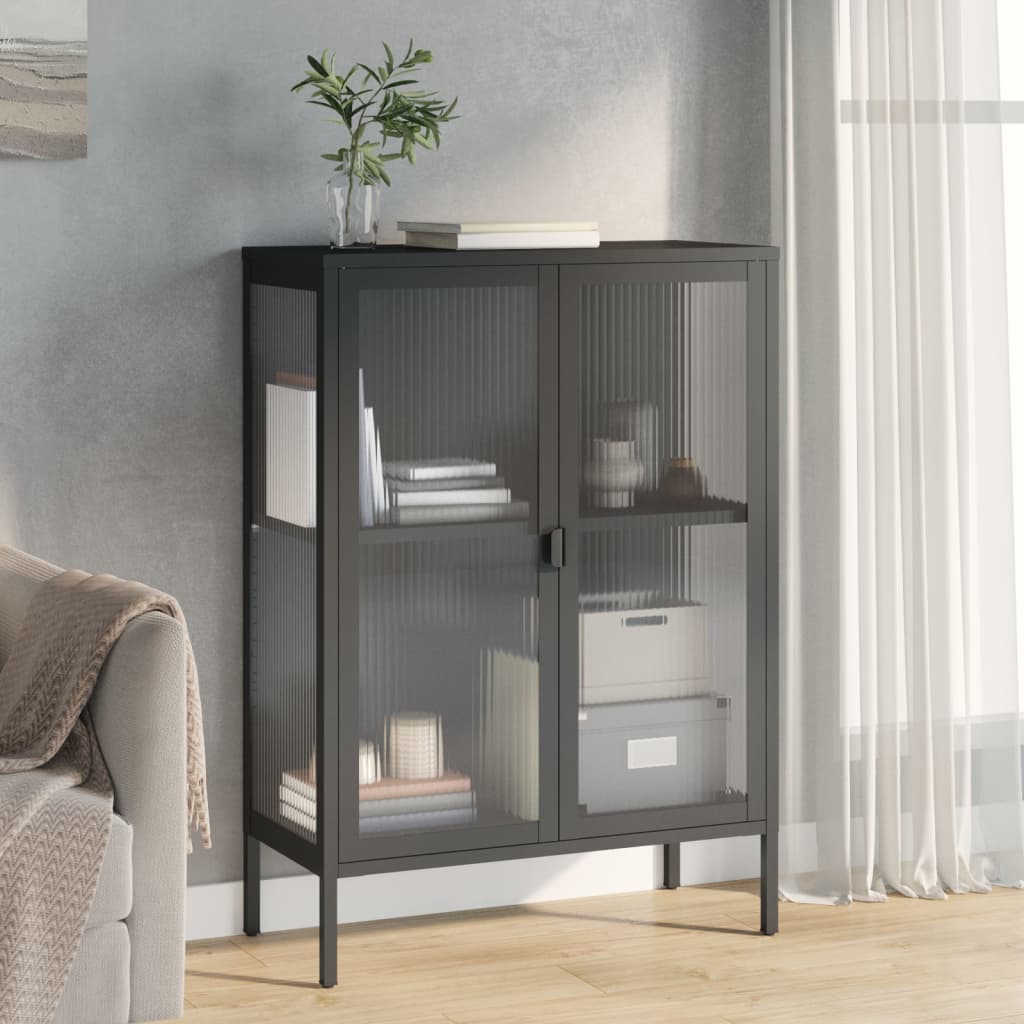 Schwarzes Sideboard 75x35x105 cm Glas und Stahl