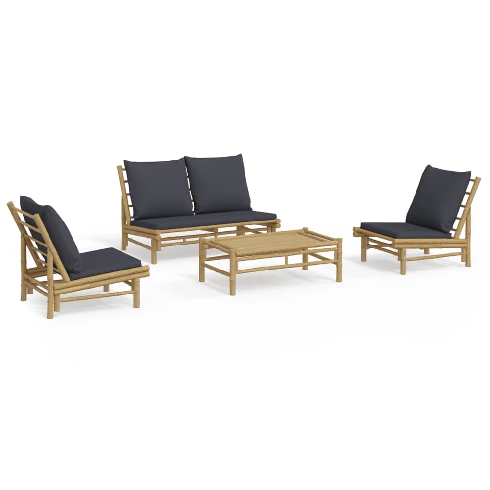 vidaXL Salon de jardin 4 pcs avec coussins gris foncé Bambou