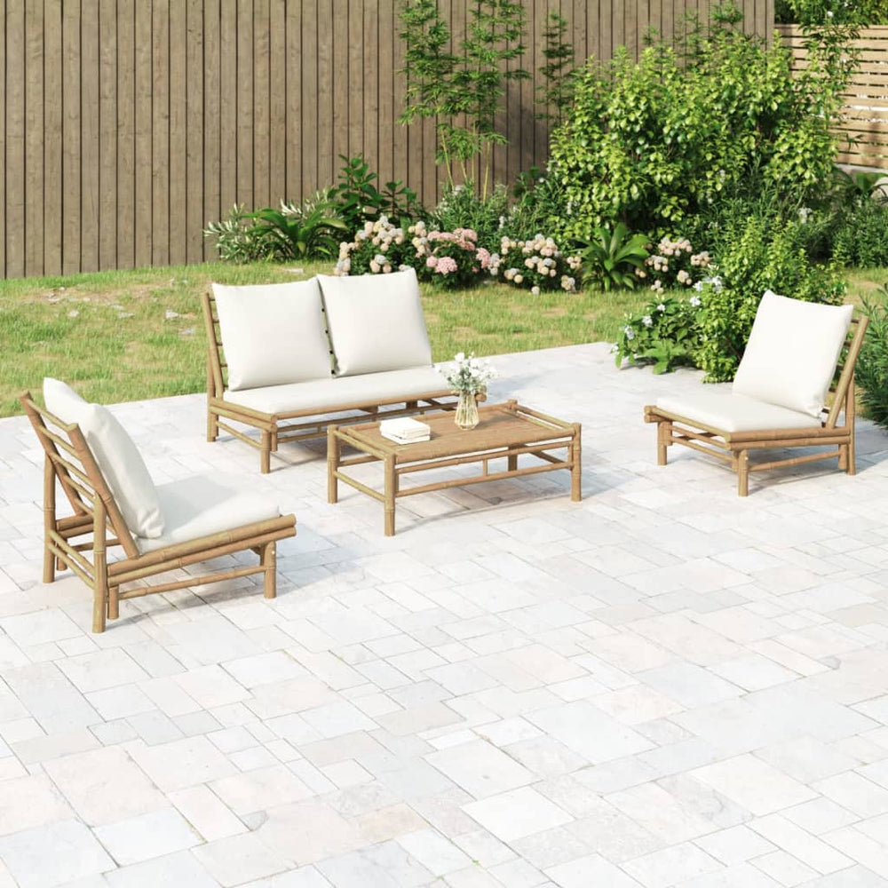vidaXL Ensemble de salon de jardin 4 pcs avec coussins crème bambou