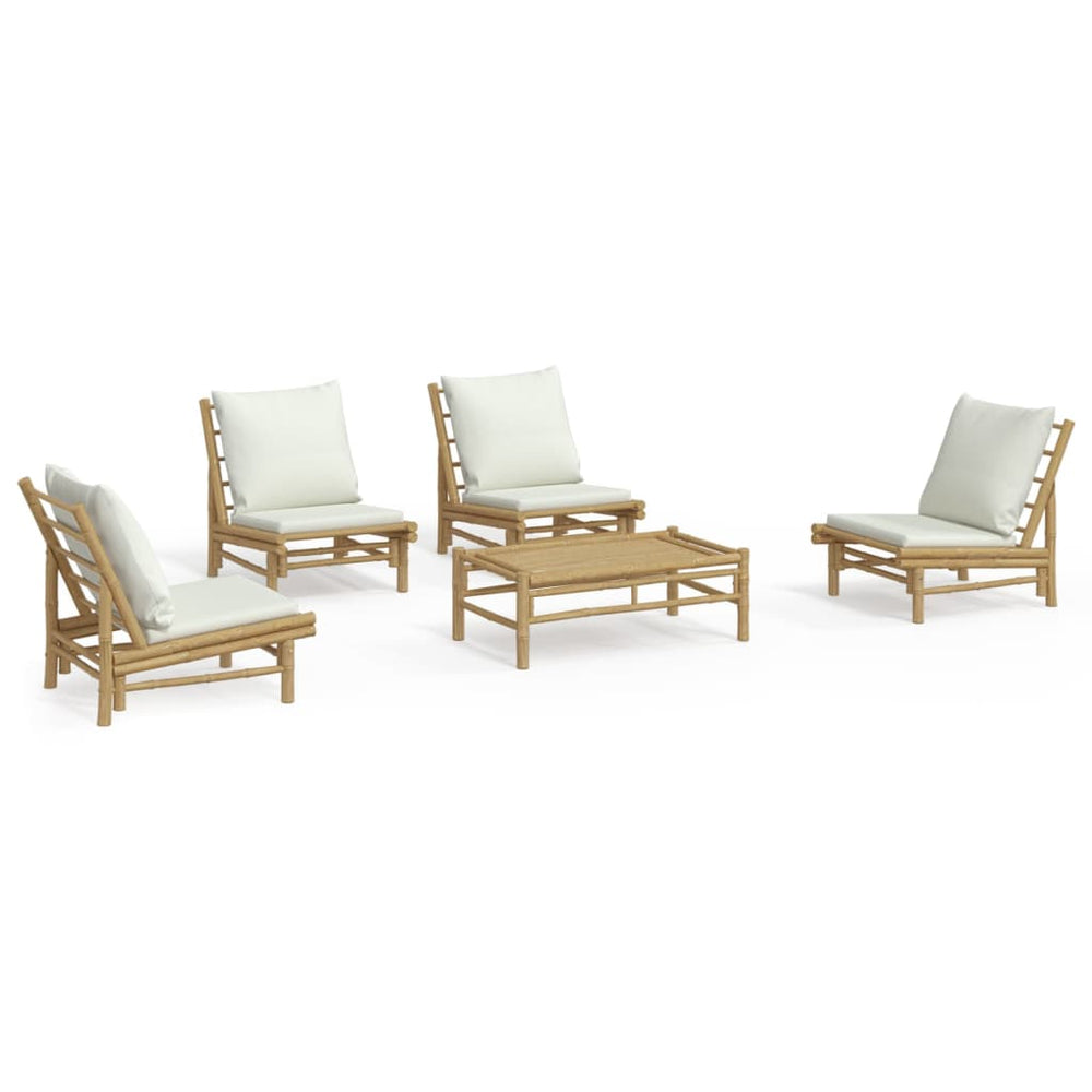 vidaXL Ensemble de jardin 5 pièces avec coussins crème Bambou