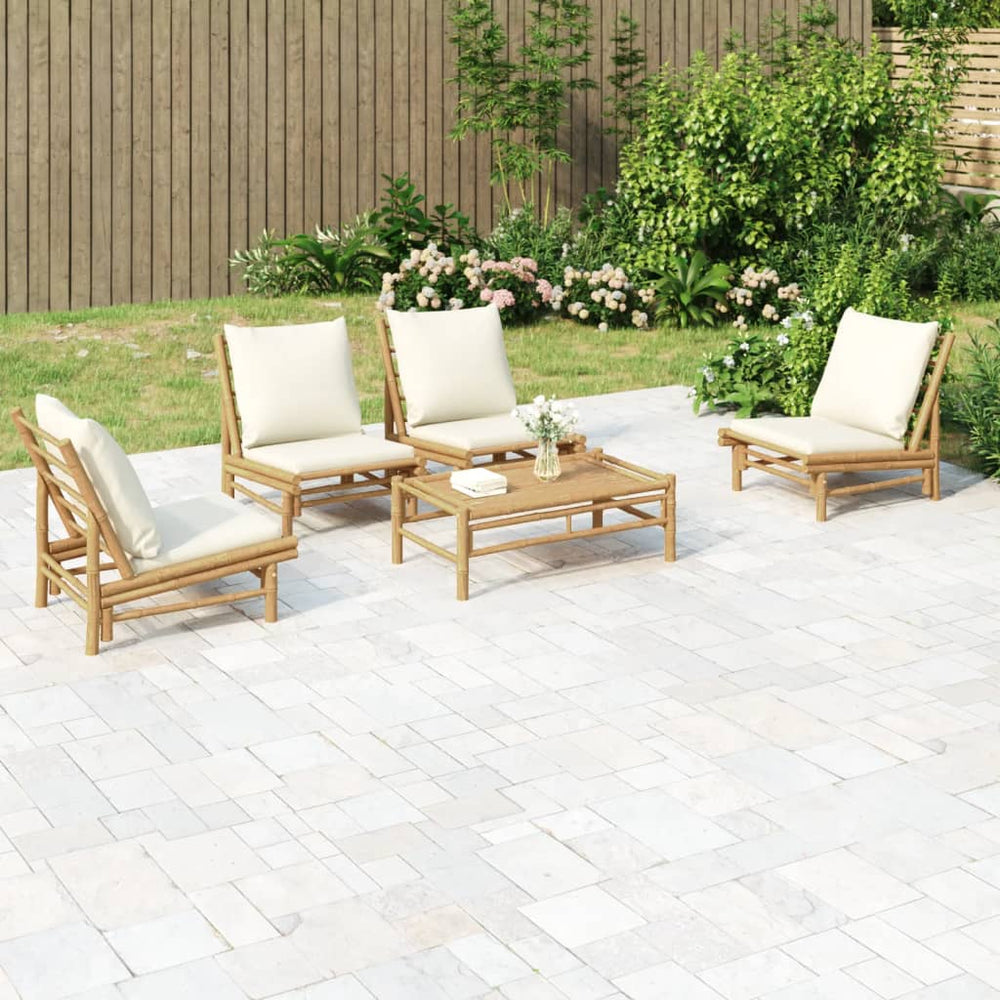vidaXL Ensemble de jardin 5 pièces avec coussins crème Bambou