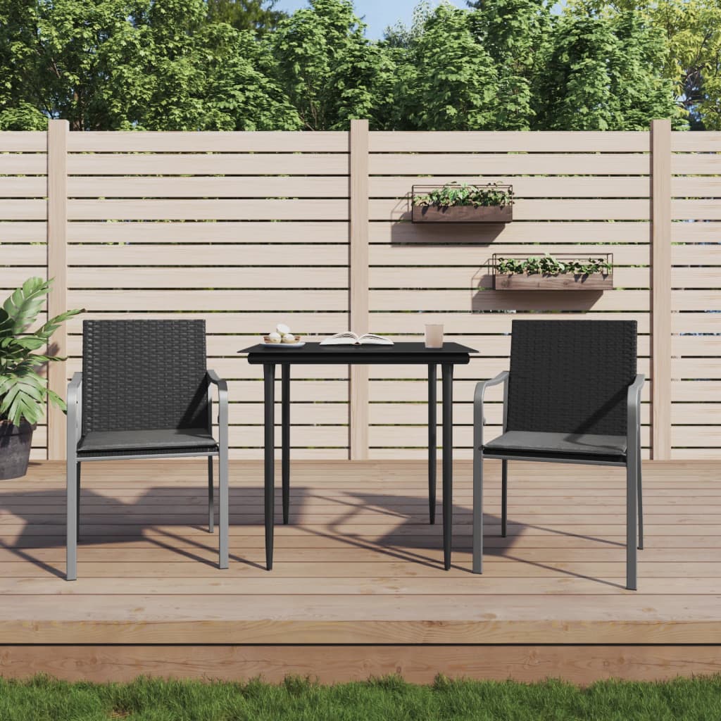 Gartenstühle mit Kissen, 2er Set, Schwarz
