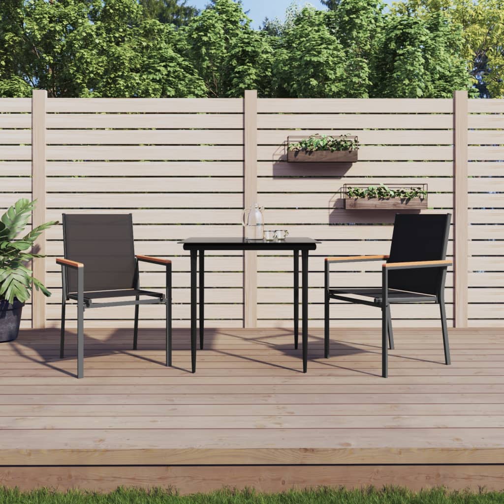 Gartenstühle 2er Set, Textilene & Stahl, Schwarz