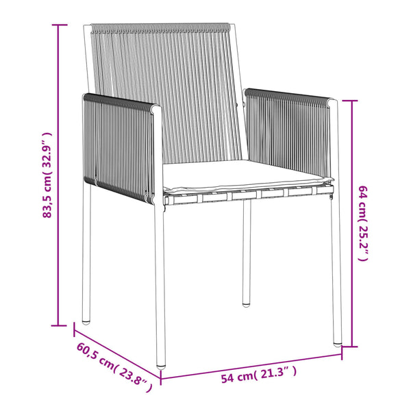 Gartenstühle mit Kissen, 2er Set, Schwarz