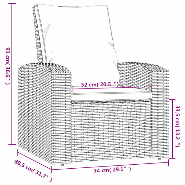 vidaXL Fauteuil de jardin réglable avec coussin Marron clair Résine tressée