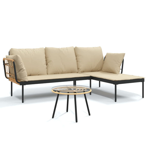 3-tlg. Garten Lounge Set Beige Poly Rattan