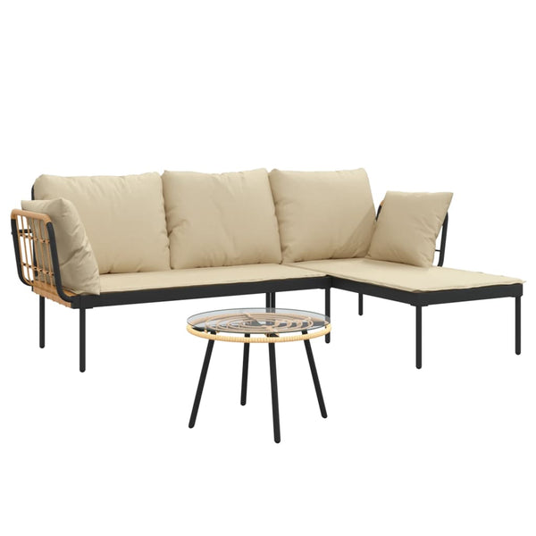 3-tlg. Garten Lounge Set Beige Poly Rattan