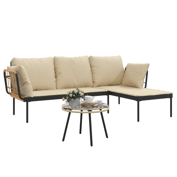3-tlg. Garten Lounge Set Beige Poly Rattan