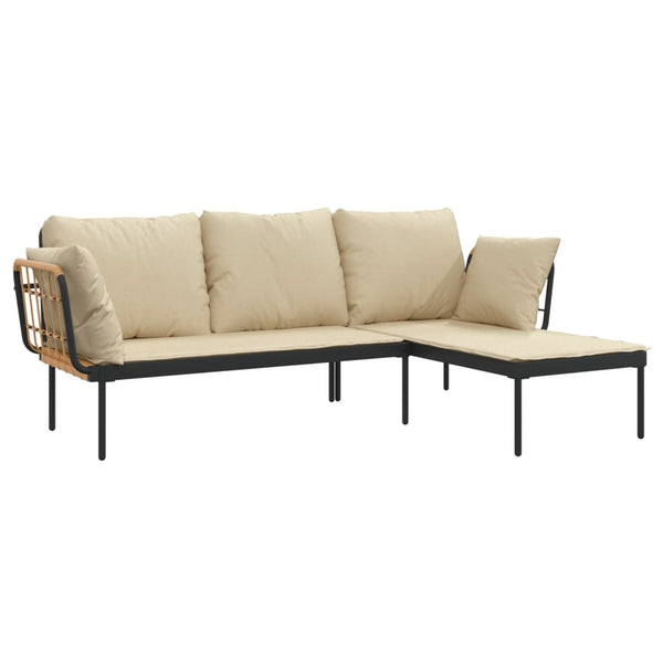 3-tlg. Garten Lounge Set Beige Poly Rattan