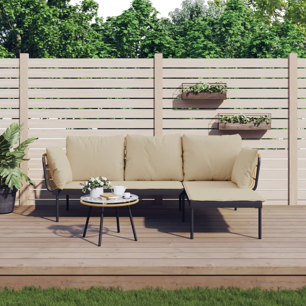 3-tlg. Garten Lounge Set Beige Poly Rattan