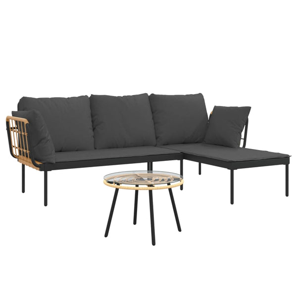 3-tlg. Garten Lounge Set Dunkelgrau Rattan