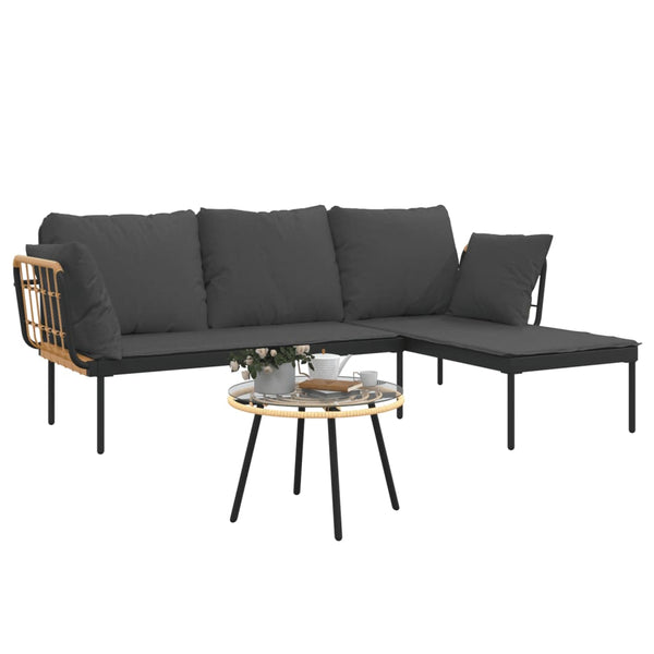 3-tlg. Garten Lounge Set Dunkelgrau Rattan