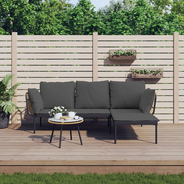 3-tlg. Garten Lounge Set Dunkelgrau Rattan