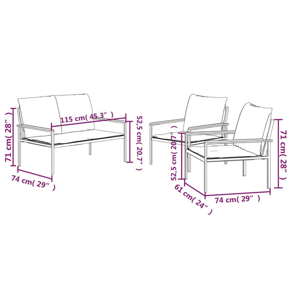 3-tlg. Garten-Lounge-Set mit Kissen Anthrazit Stahl