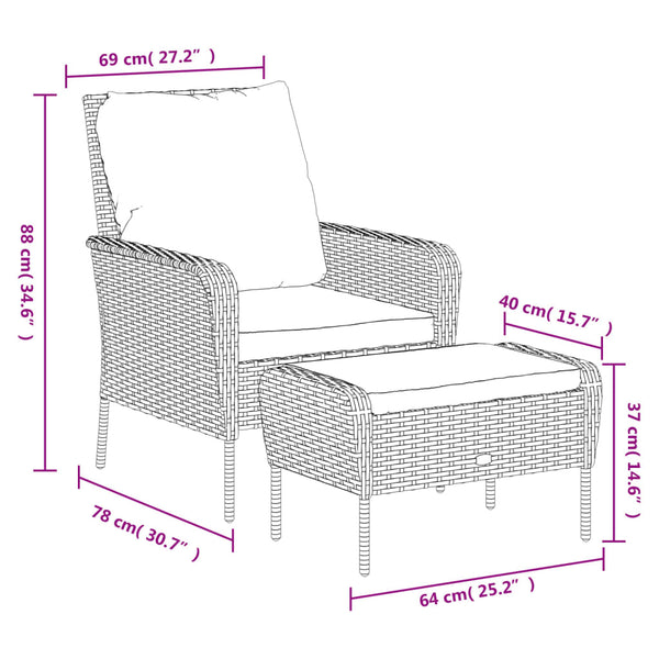 vidaXL Chaise de jardin avec repose-pieds marron clair en poly rotin