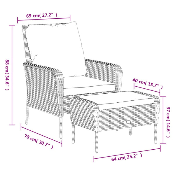 vidaXL Chaise de jardin avec repose-pieds Gris poly rotin