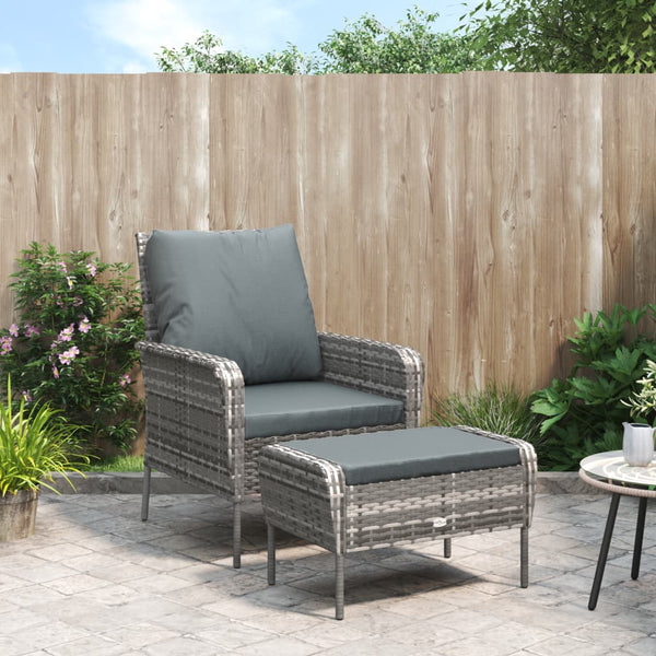 vidaXL Chaise de jardin avec repose-pieds Gris poly rotin