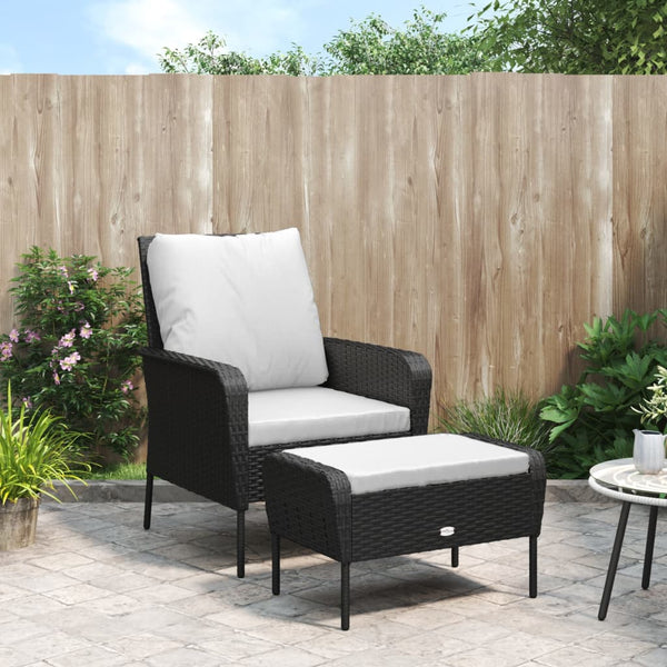 vidaXL Chaise de jardin avec repose-pieds résine tressée noire