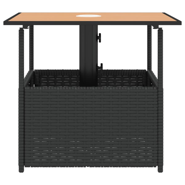 Schwarzer Gartentisch mit Schirmloch 55x55 cm