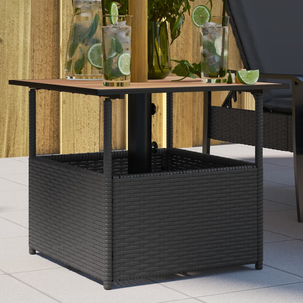 Schwarzer Gartentisch mit Schirmloch 55x55 cm